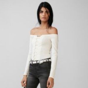 Express off the shoulder lace up top - white